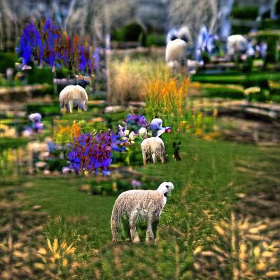 Lamb in Garden, High Resolution Image