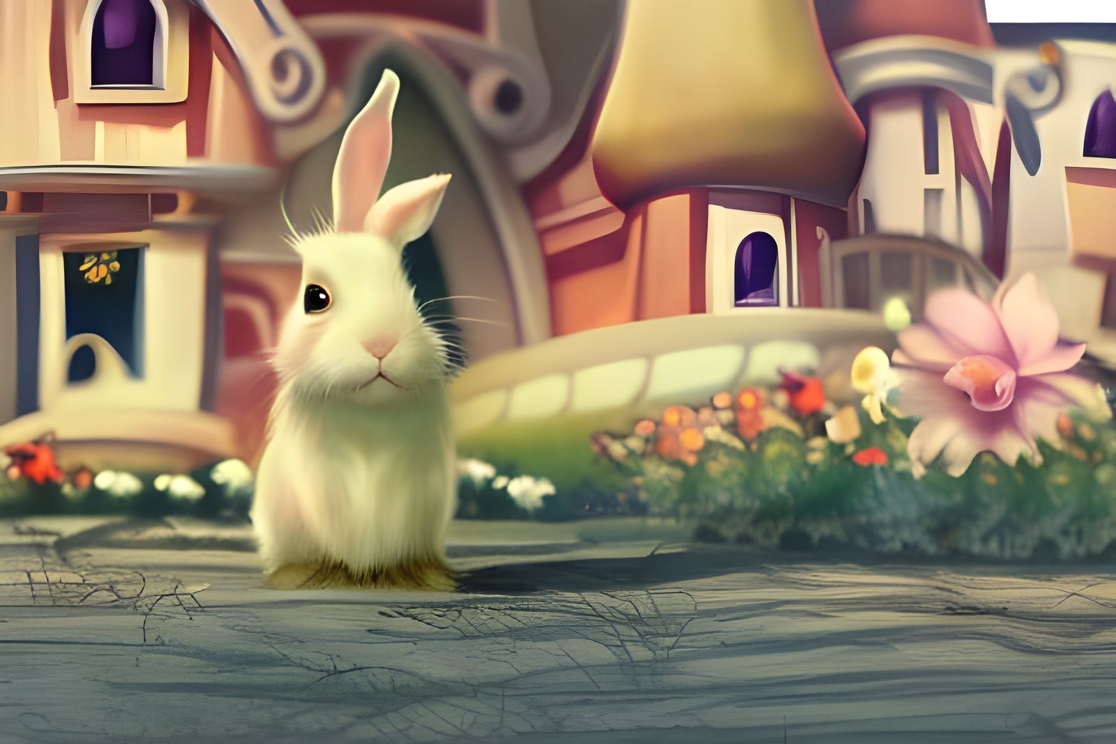Adorable Rabbit in Wonderland-Inspired Fantasy Art