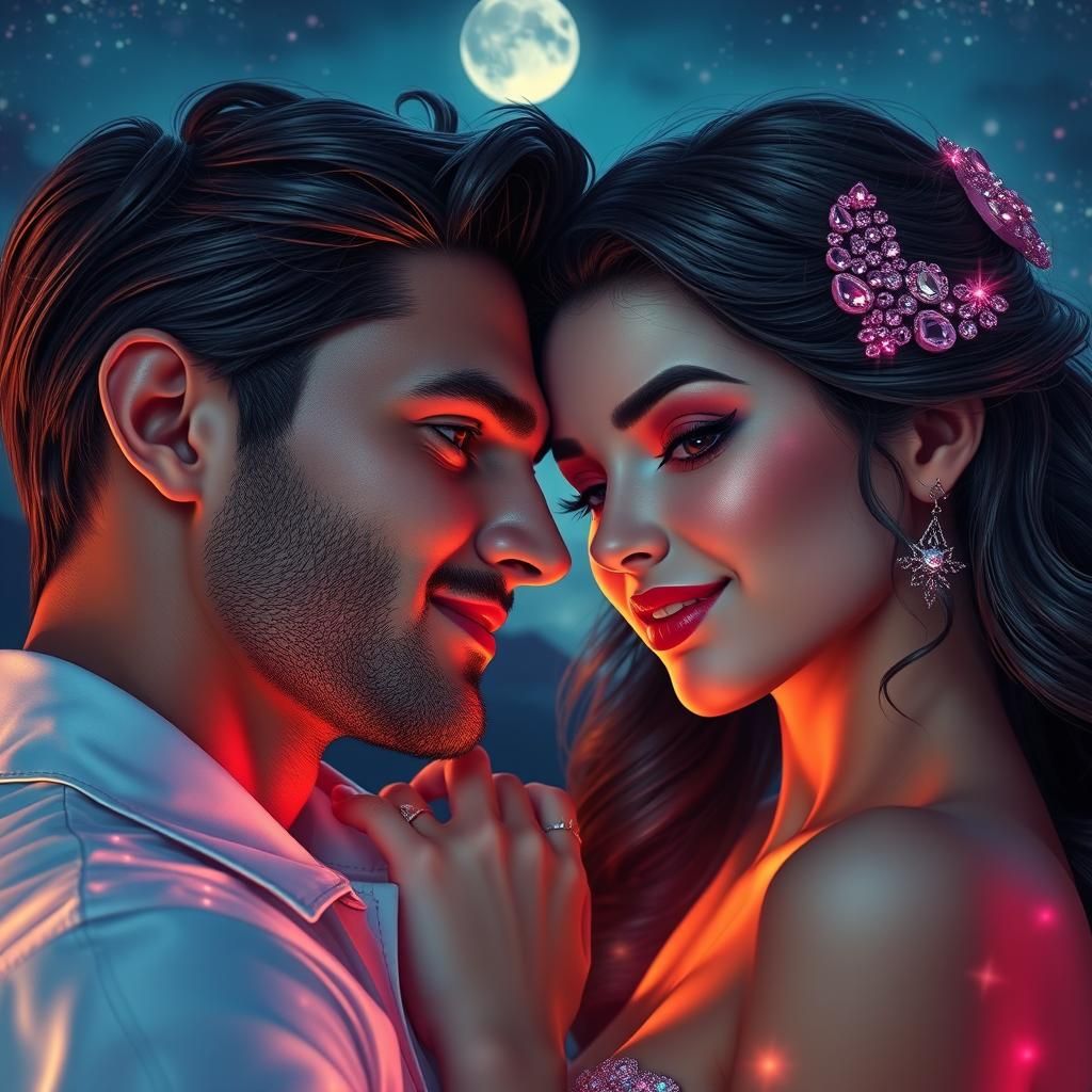 Romantic Lovers Gazing in Moonlit Starry Sky