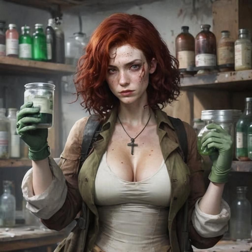 Fiery Woman in Post-Apocalyptic Alchemy Lab