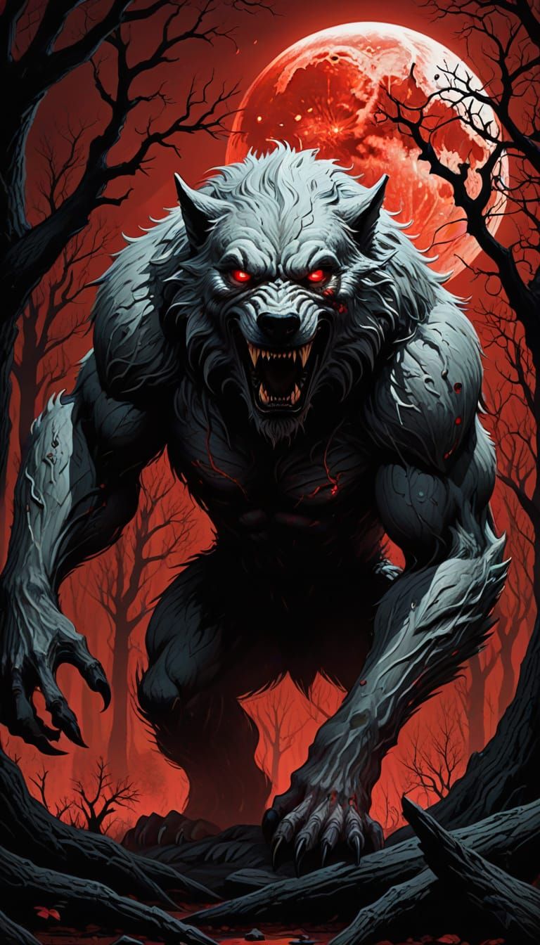 Moonlit Werewolf in Dark Fantasy