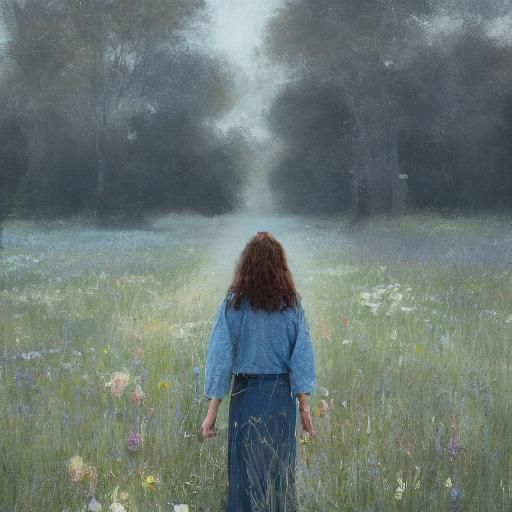 Ghost Woman Portrait in a Flower Field, Horror Art