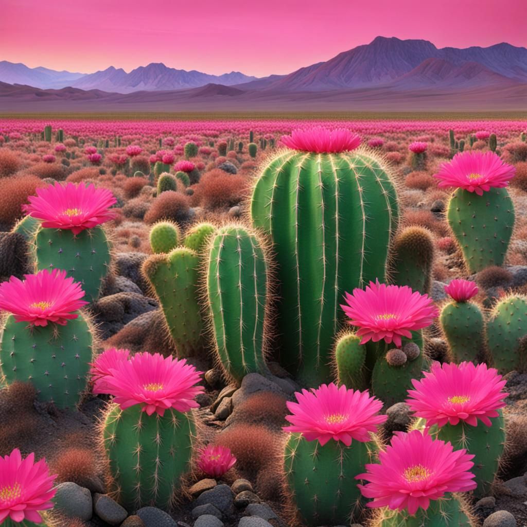 Lone Cactus Blooms in Desert Landscape