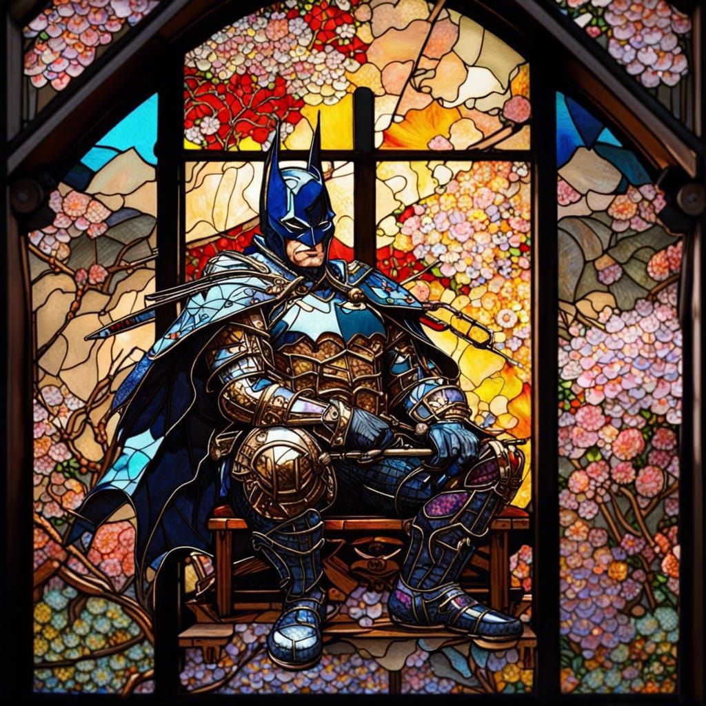 Batman Samurai Stained Glass Art Nouveau Collage