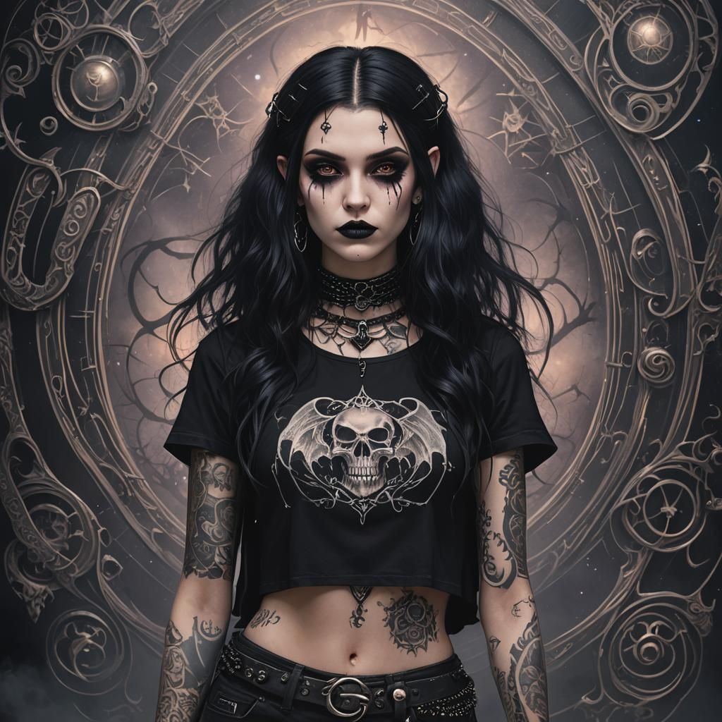 Ethereal Vampire Goth Teen in Dazzling Digital Artwork