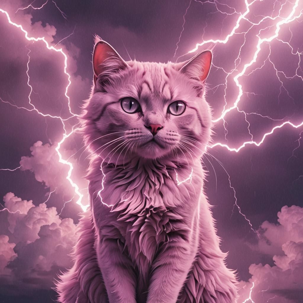 Vaporwave Cat with Lightning
