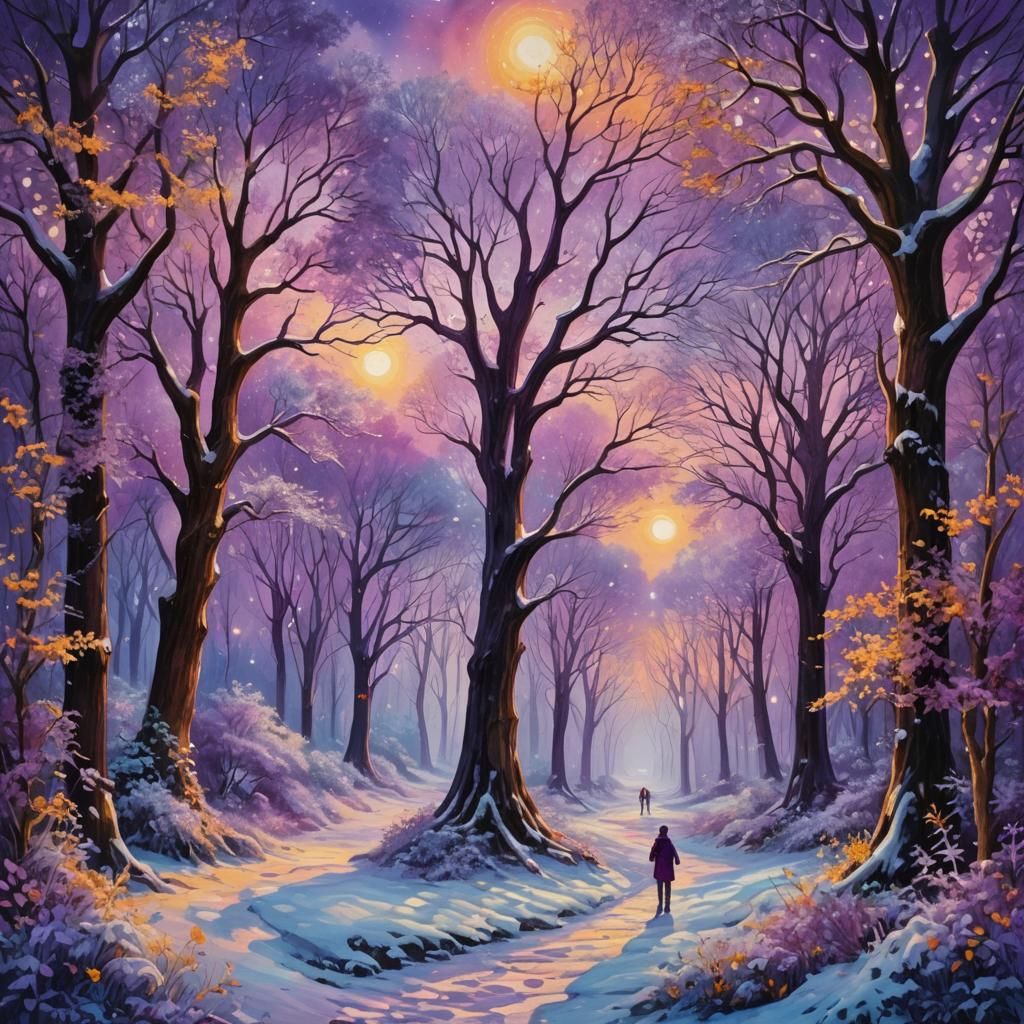 Ethereal Purple Reunion: A Vivid Winter Tapestry