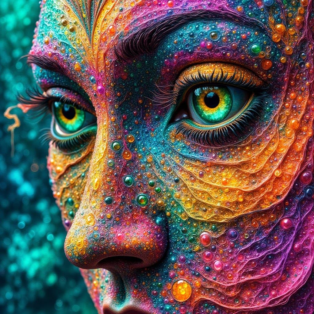 Vibrant Glass Owl Eyes in Cosmic Abstract Dance