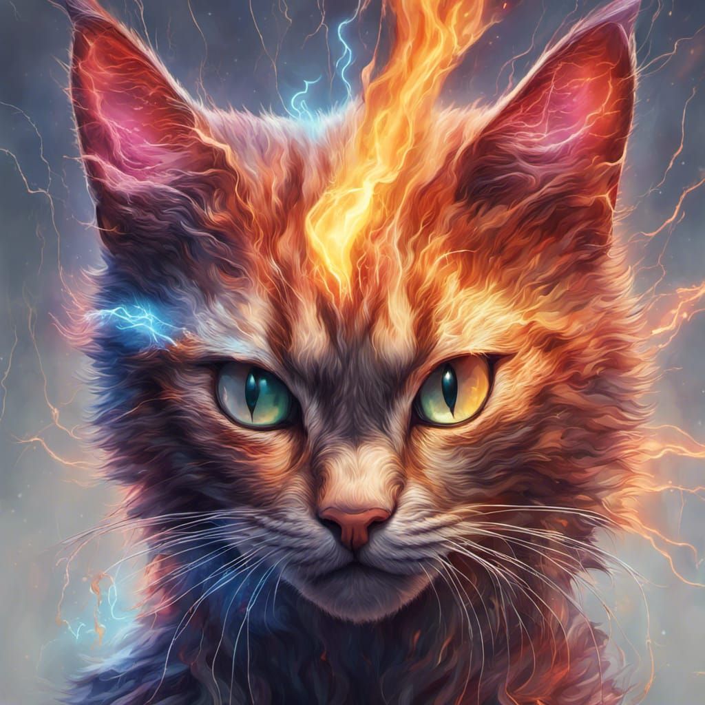 Mystical Cat with Lightning in Splash Art Style