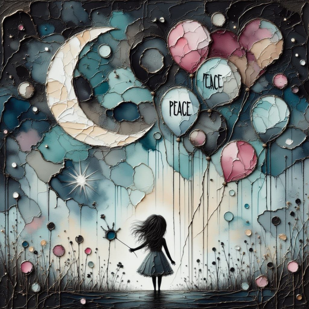 Child's Balloons Ascend in Twilight Peace