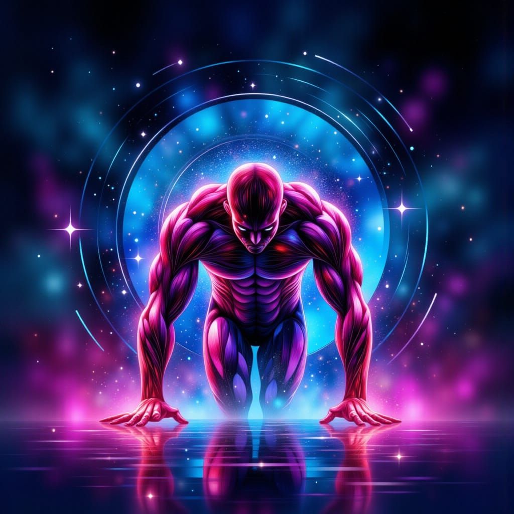 Dynamic Figure in Motion Blur with Neon Gradient