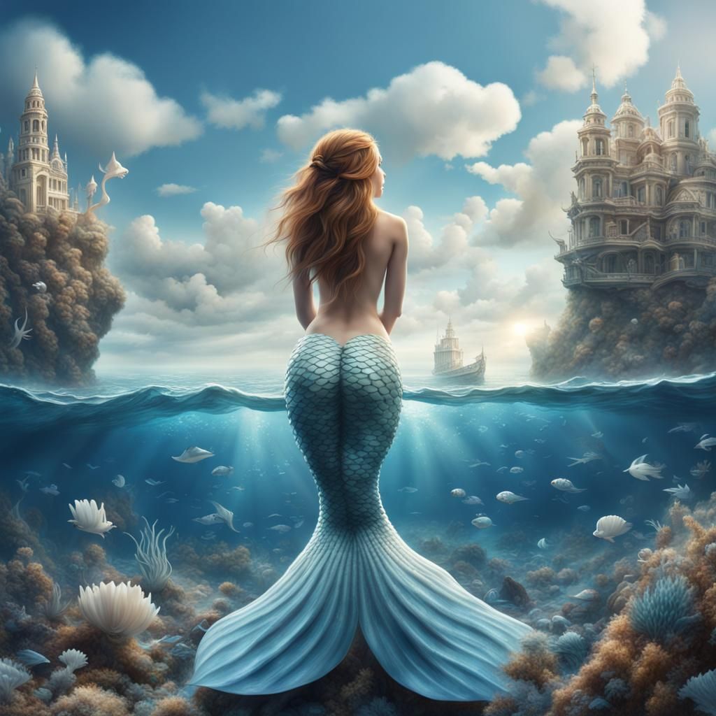 White Mermaid in a Blue Sea: Digital Matte Painting