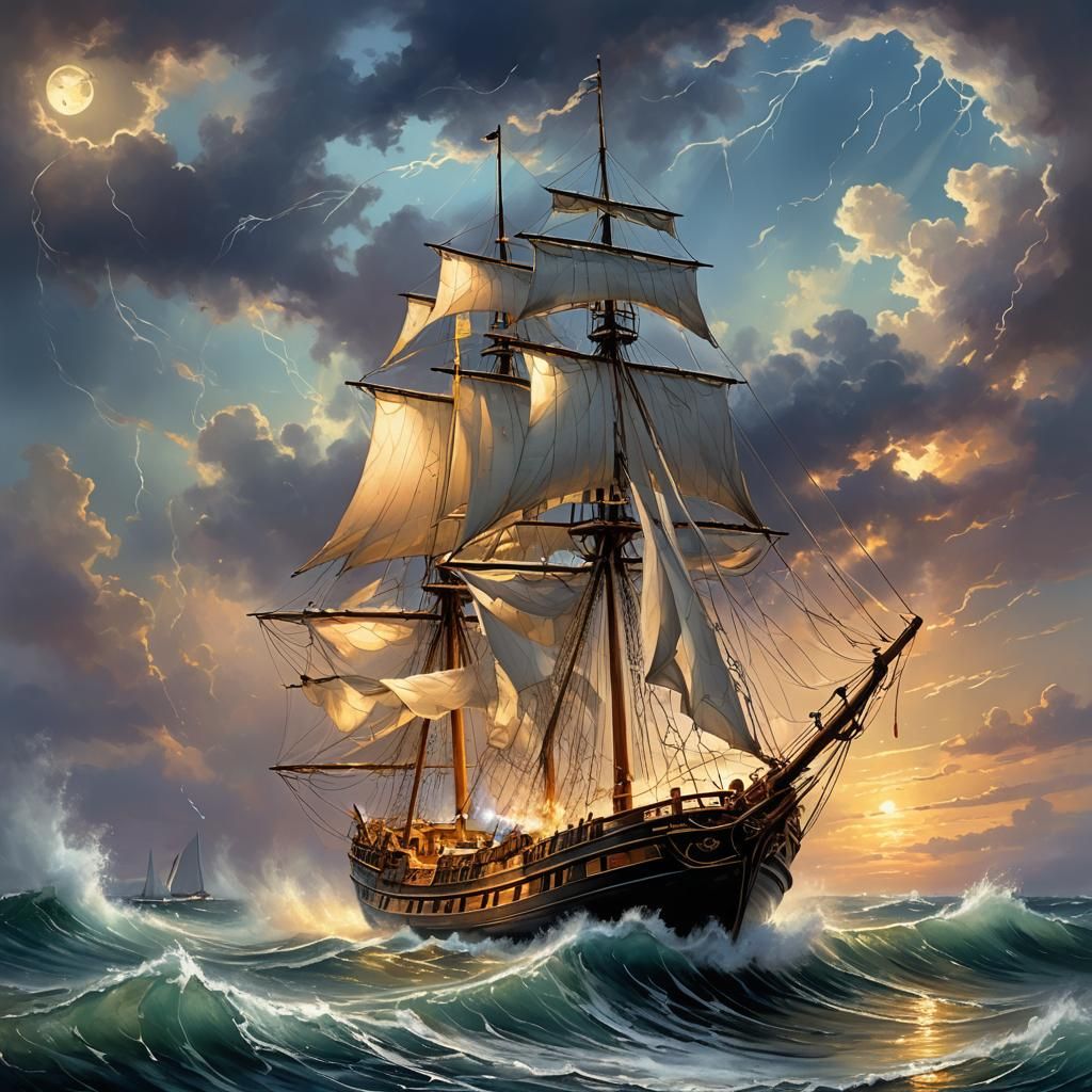 Glass Sailboat in Storm: Ethereal Fantasy