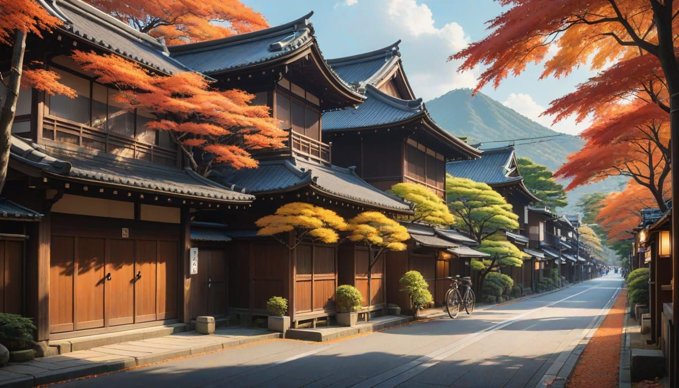 Autumn in Kyoto: Vibrant Anime-Inspired Street Scene