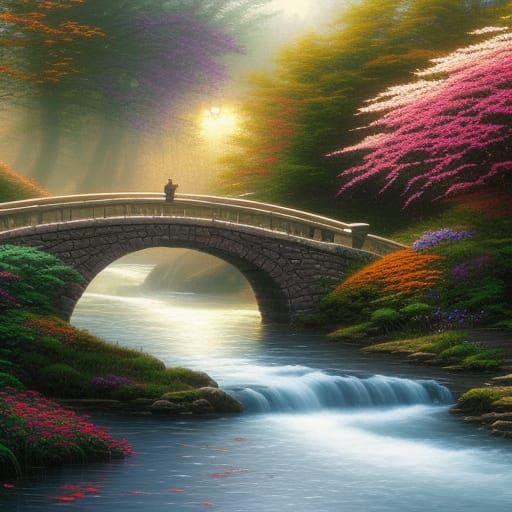 Picturesque Stone Bridge Landscape Painting