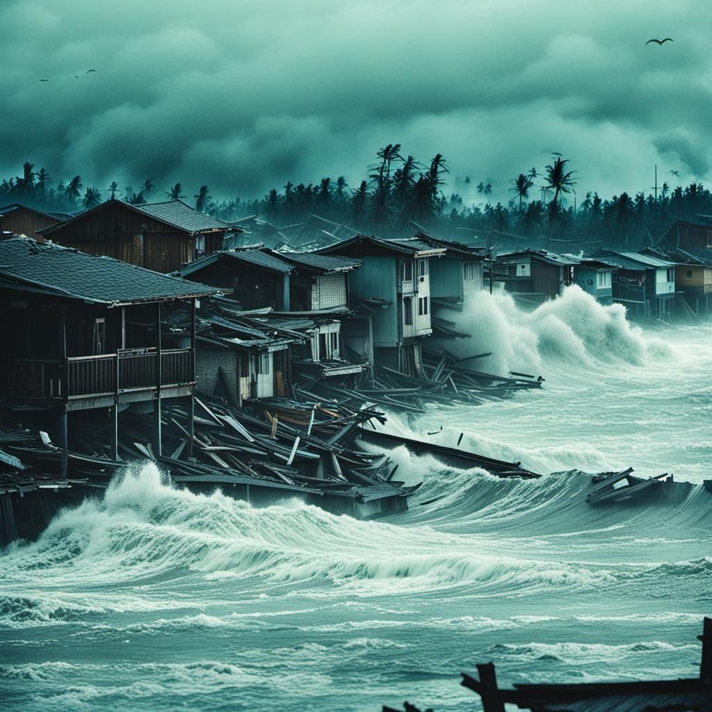 Coastal Town Destroyed by Giant Tsunami Waves