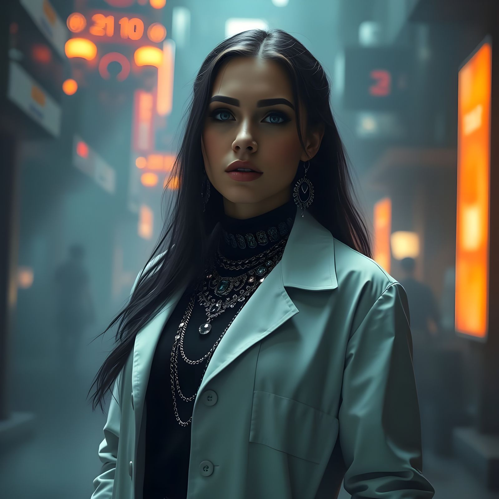 Hyperrealistic Goth Woman in Lab Coat Digital Painting