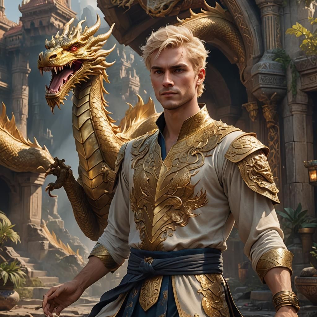 Man with Golden Dragon: Fantasy Concept Art