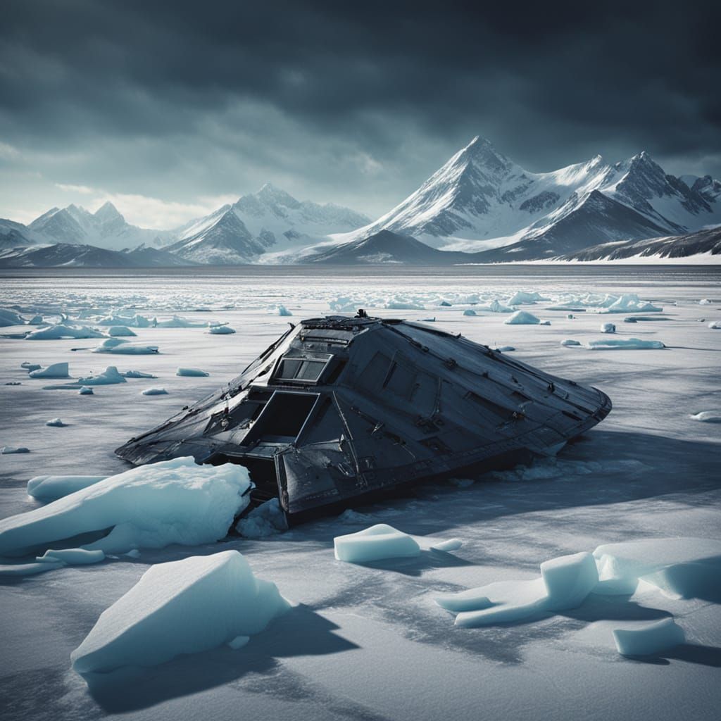 Crashed Alien Ship on a Frozen Landscape