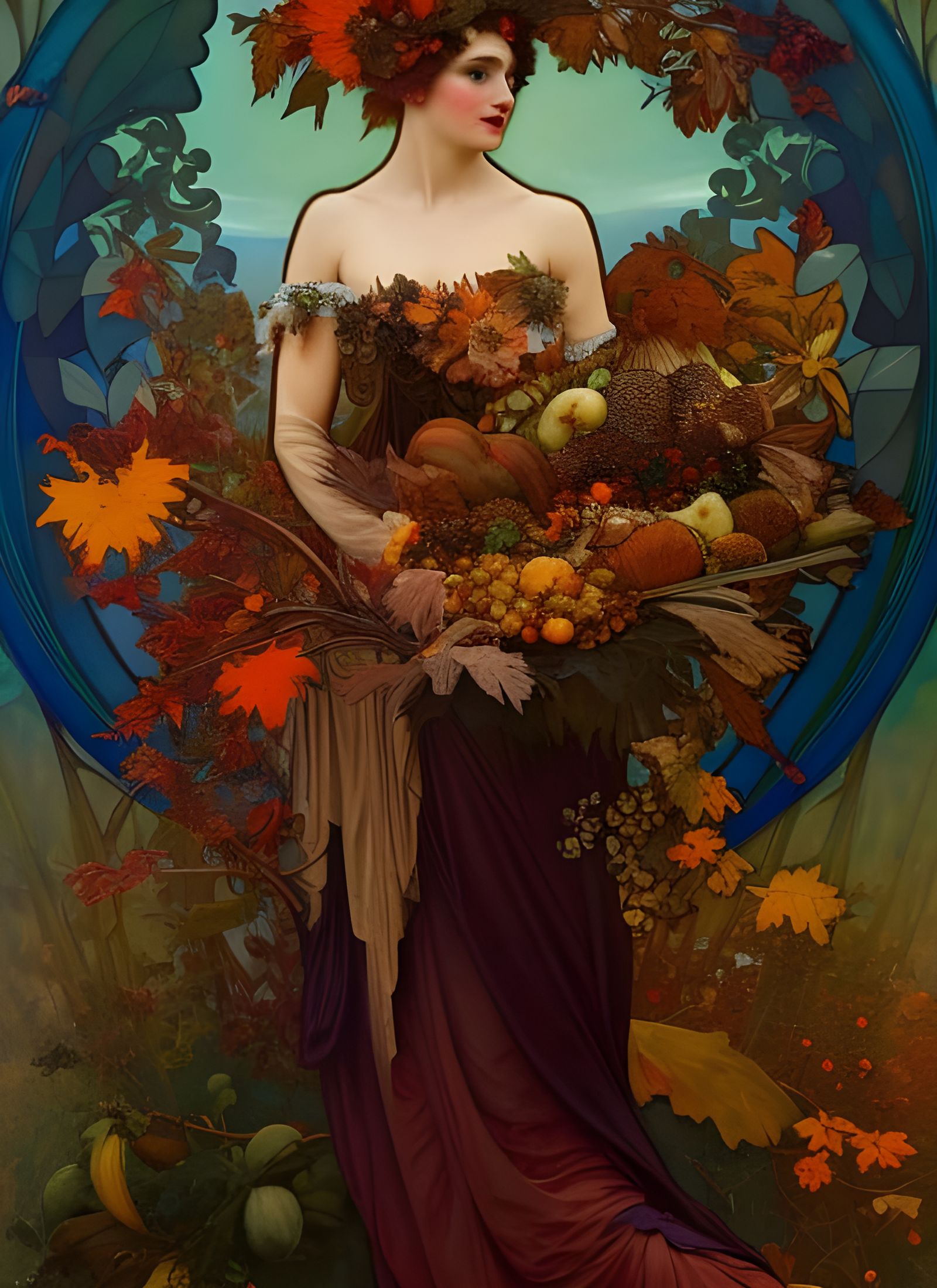 Thanksgiving Goddess in Art Nouveau Style