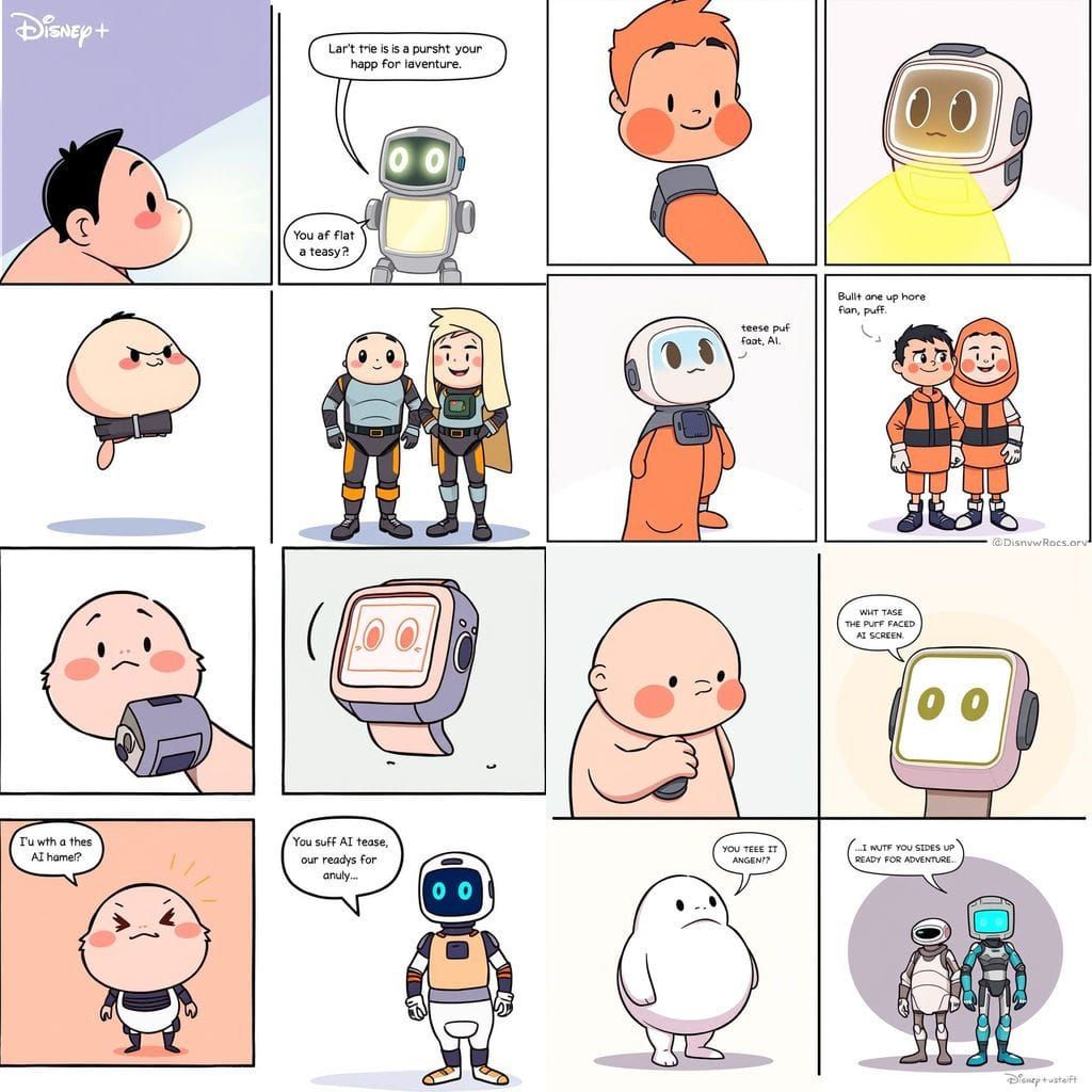 Four-Panel Comic: Human & AI Adventure