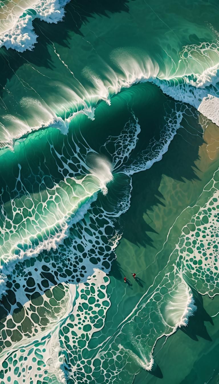 Psychedelic Surf Art: Jade Waves and Surfers