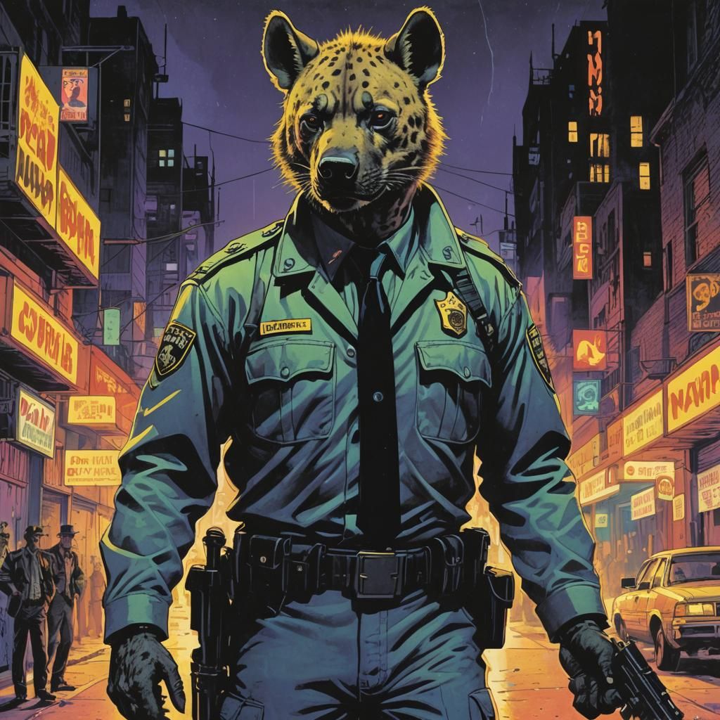 Noir Hyena Cop in Pulp Comic Style