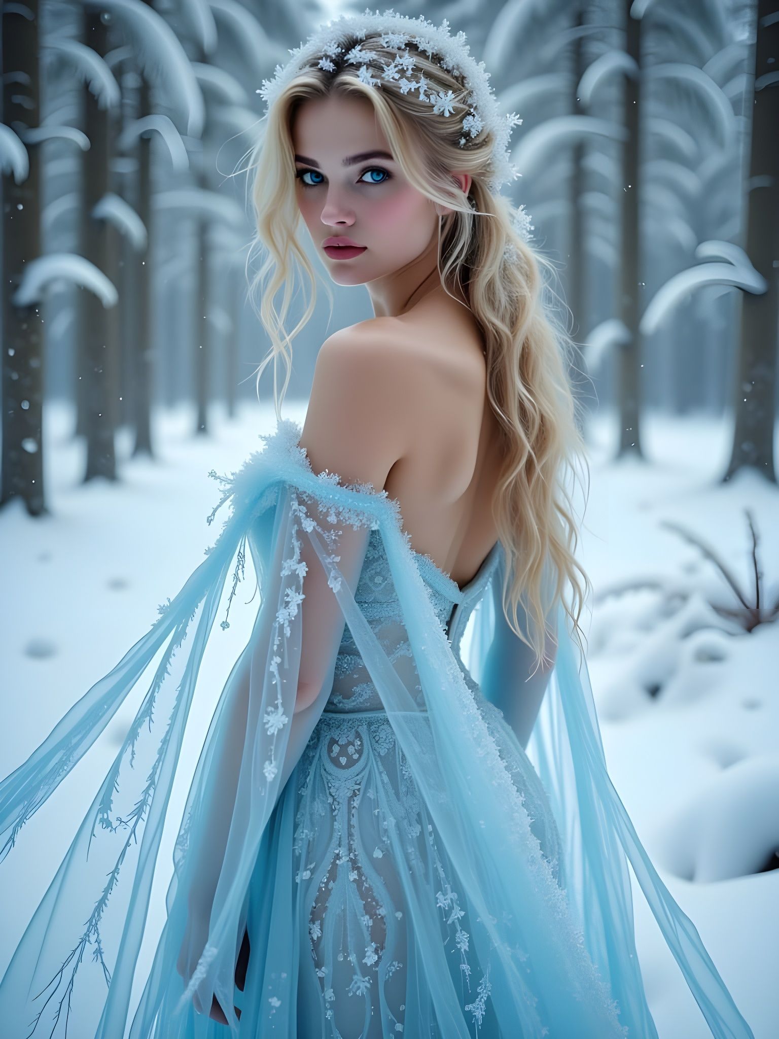 Norse Goddess Frozen in Winter Serenity