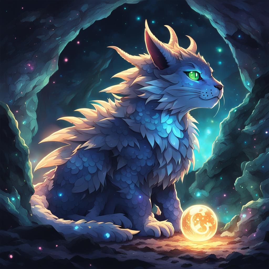 Friendly Galaxy Dragon in Etheric Cave, Anime Style