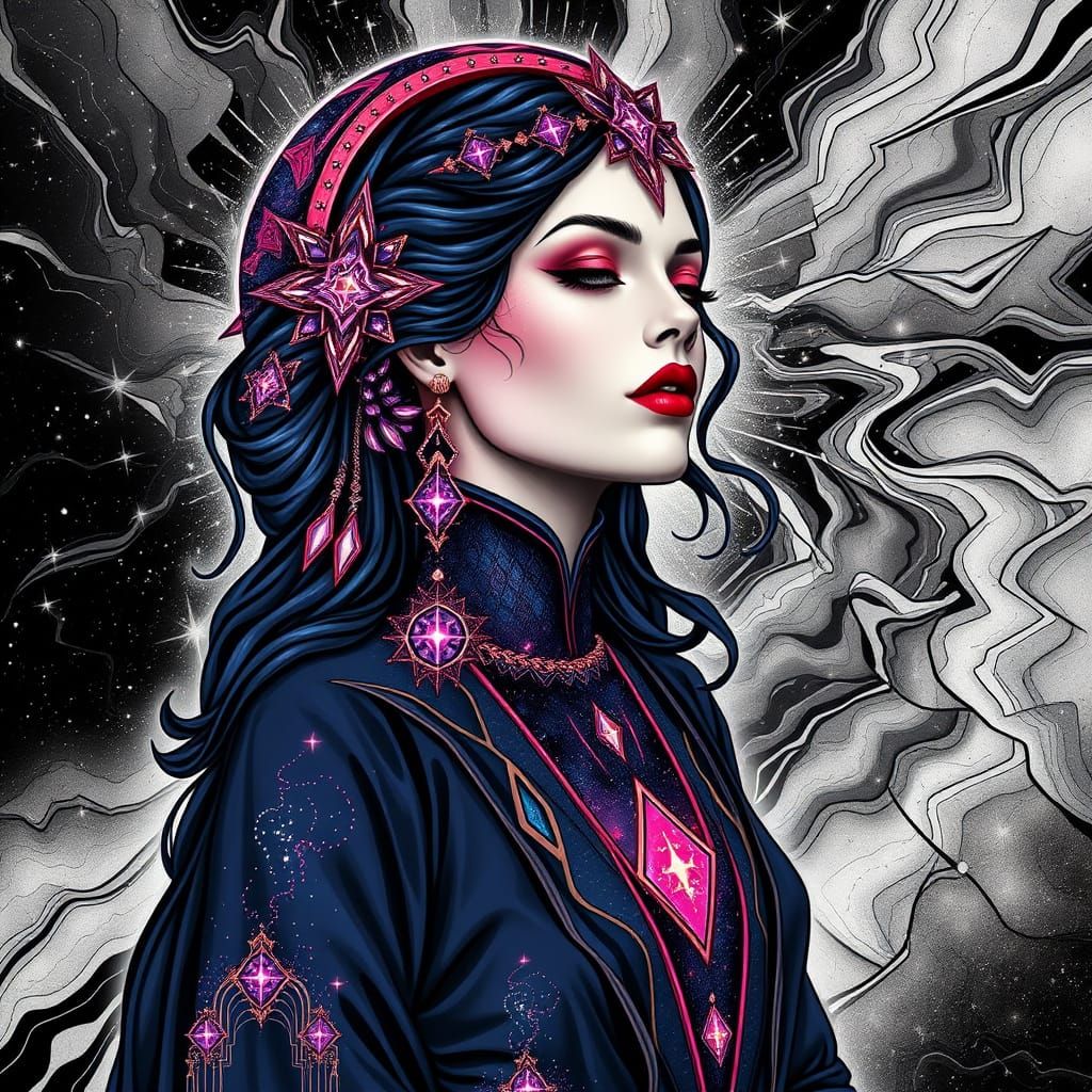 Nebula Goddess in Deep Space with Cosmic Accents