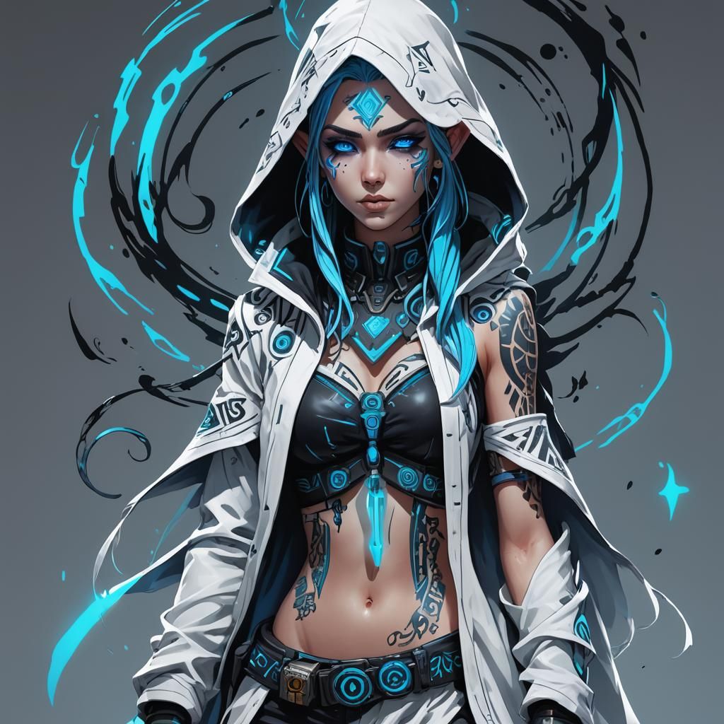 Cyberpunk Elf Wizard Portrait in Anime Style