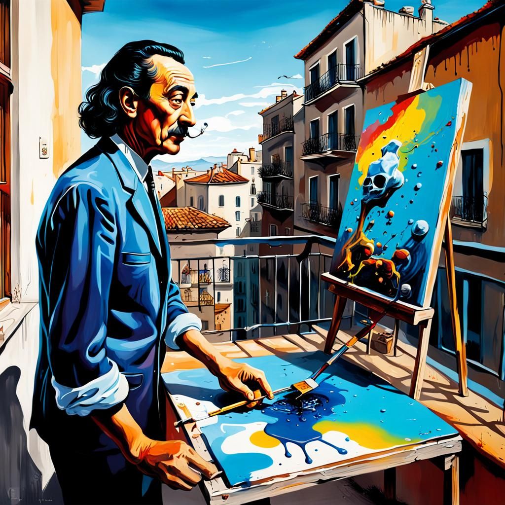 Dali Painting on Balcony in Graffiti Splash Art