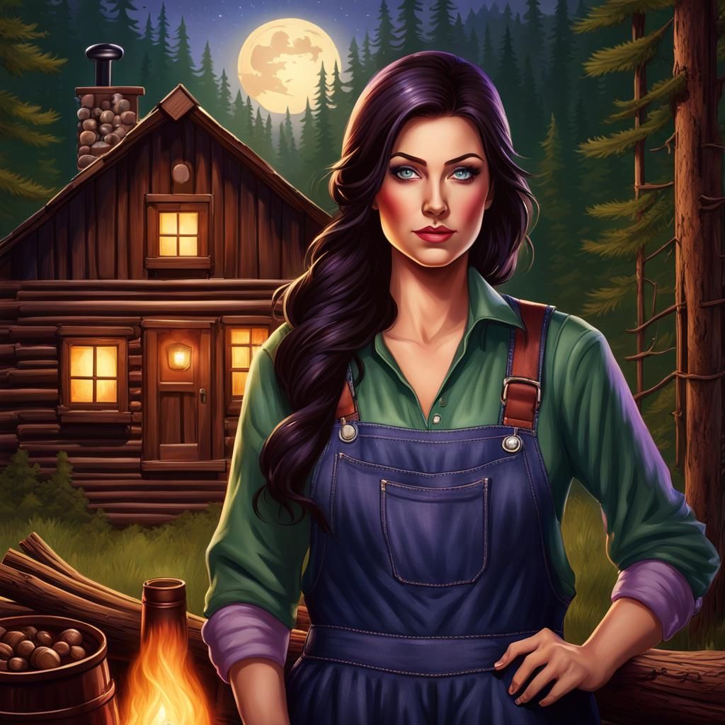 Beautiful Hillbilly Woman in Forest: Digital Illustration