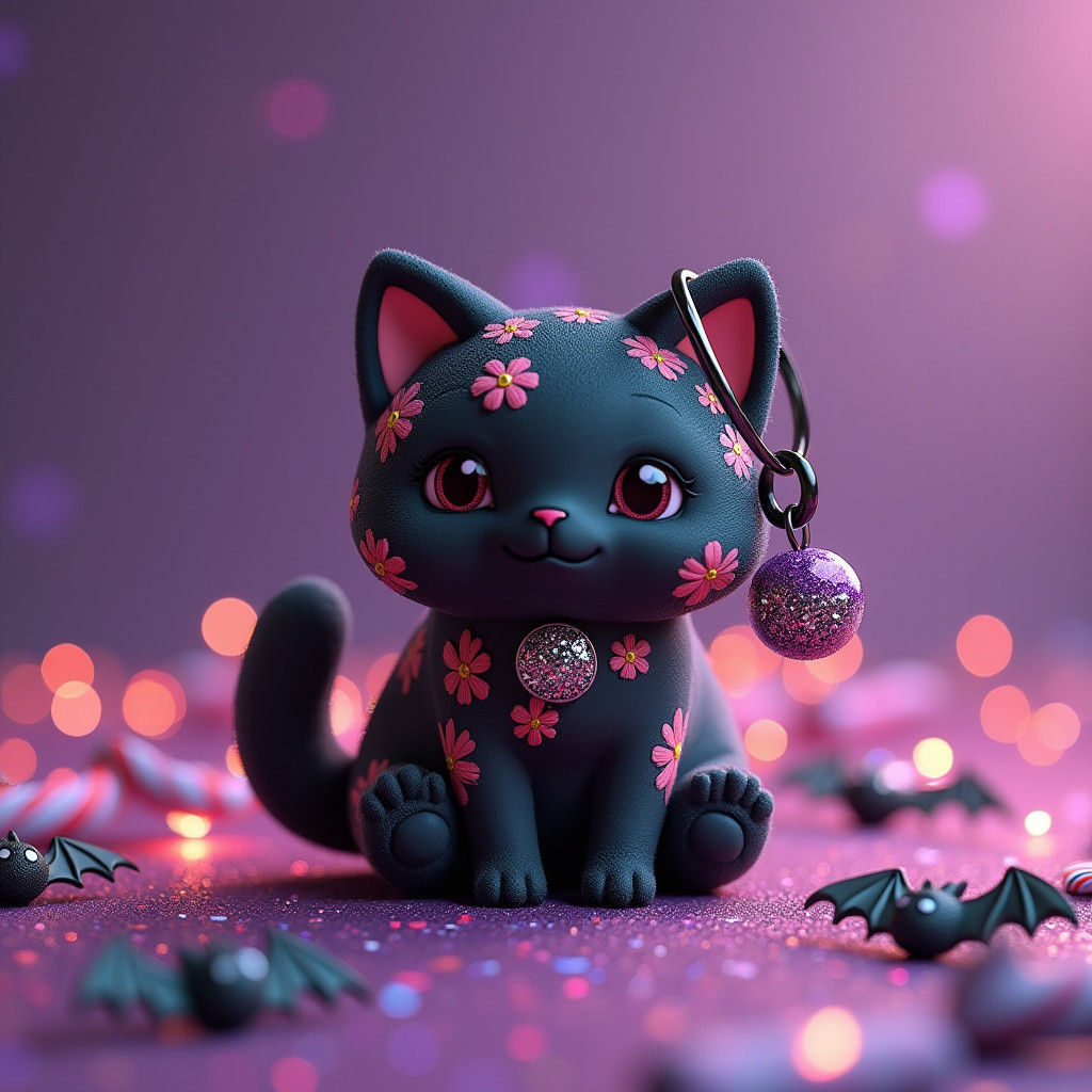 Colorful Black Cat Squishmallow with Halloween Decorations