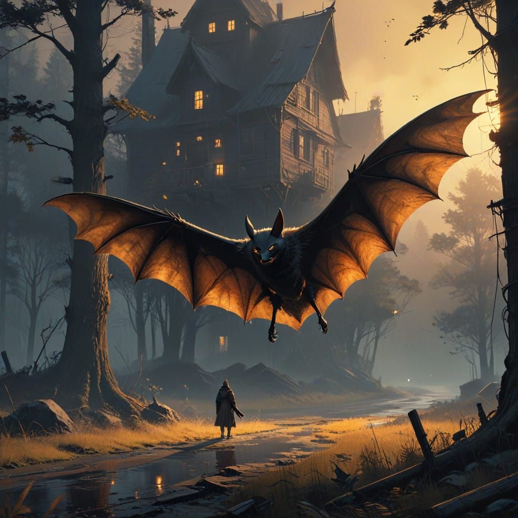 Dark, Mysterious Bat in Flight