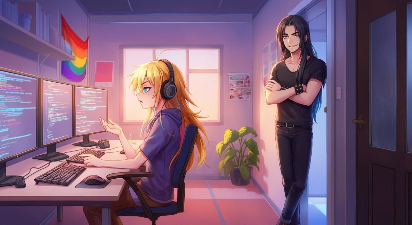 Golden Haired Coder Watched With Affection: Manga Style