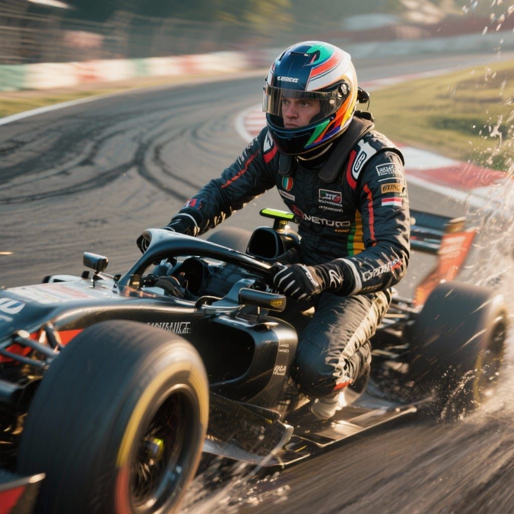 Formula 1 Driver Speeding on Track in Realistic Style