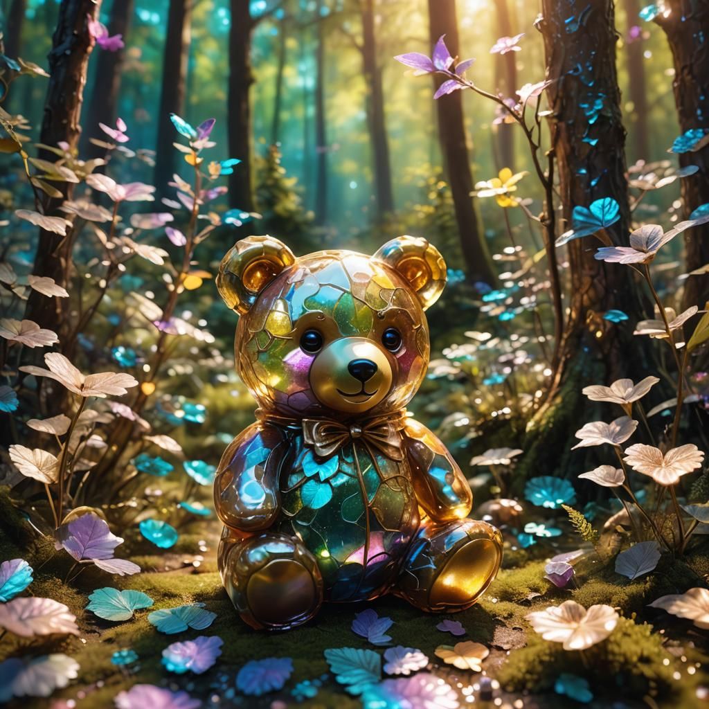 Epoxy Resin Teddy Bear in Whimsical Forest
