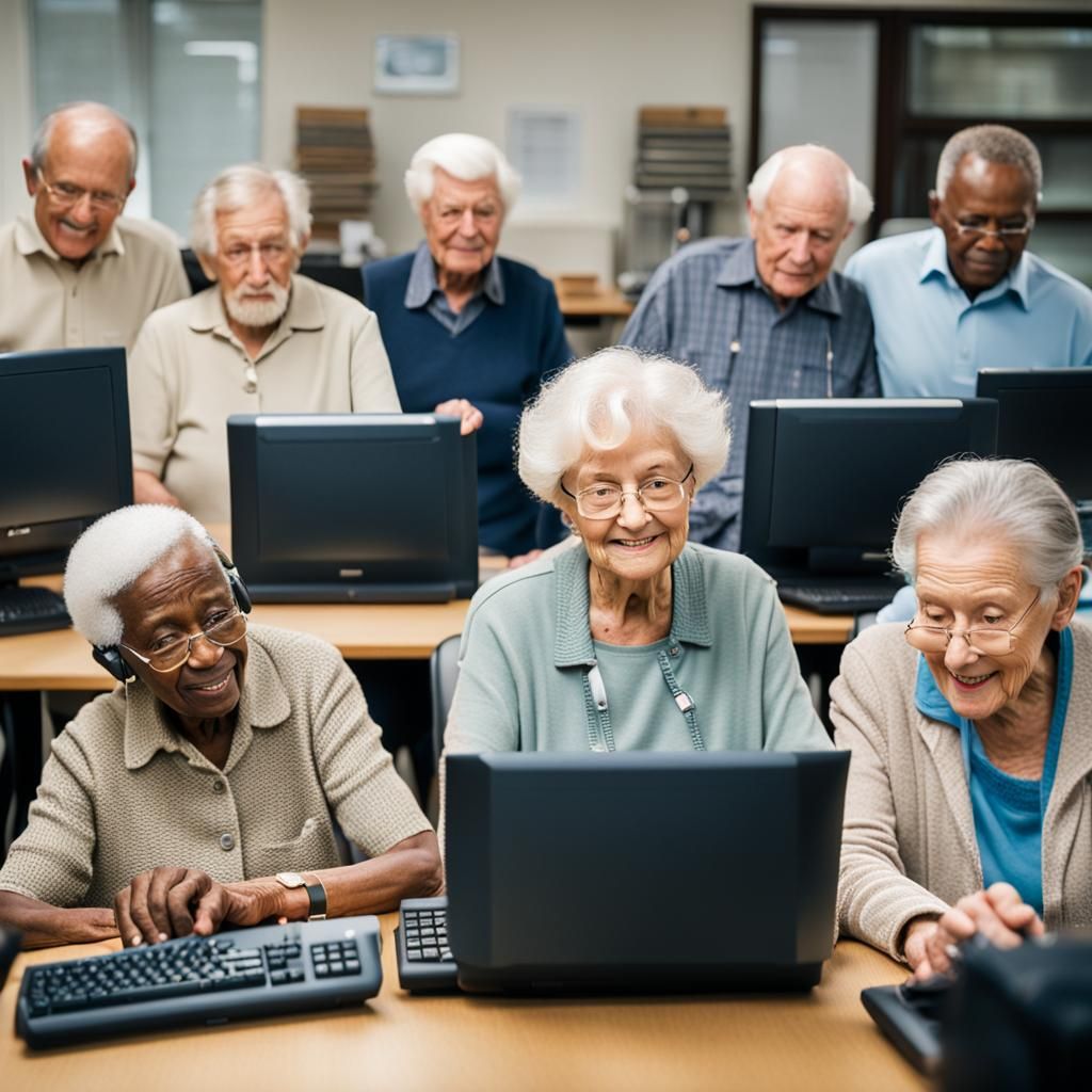 Senior Citizens Learning Computers in a Classroom