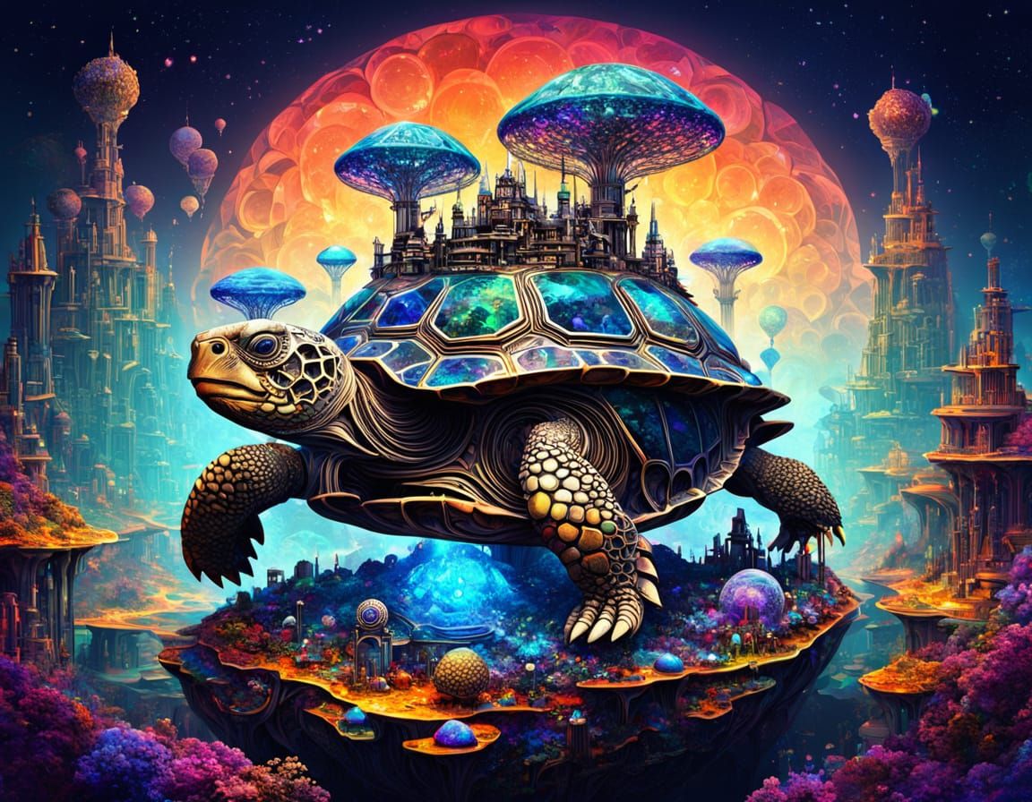 Steampunk Crystal City on Tortoise Shell