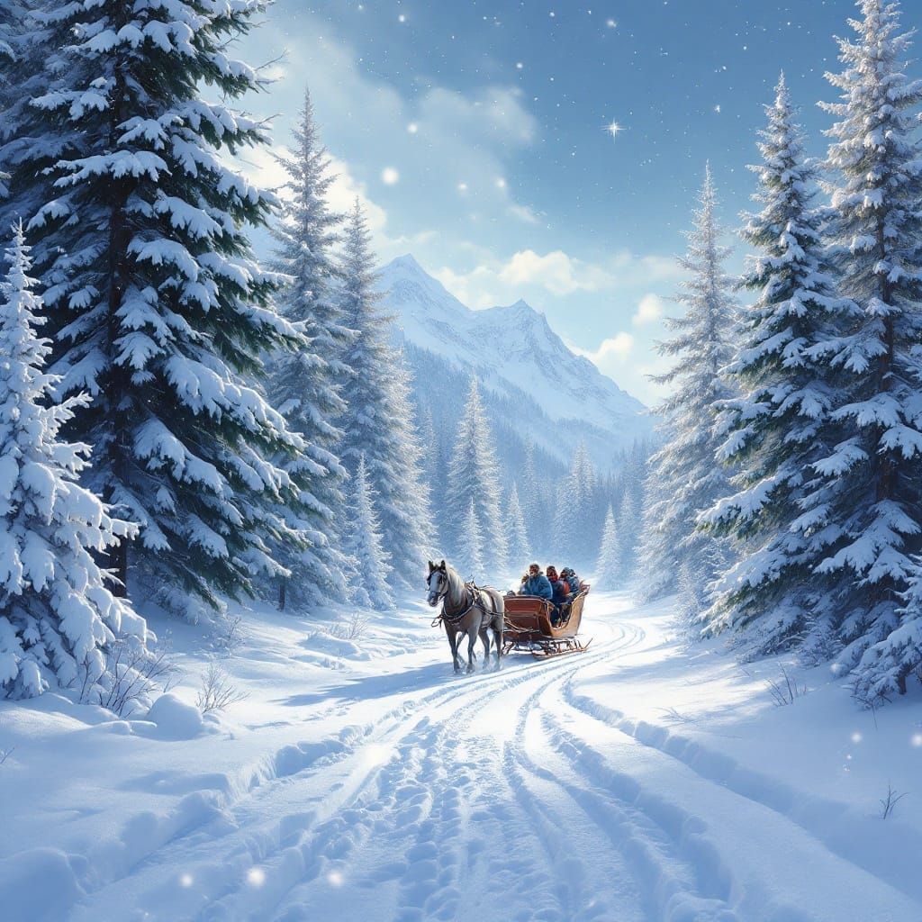 Magical Winter Landscape with Horse-Drawn Sleigh