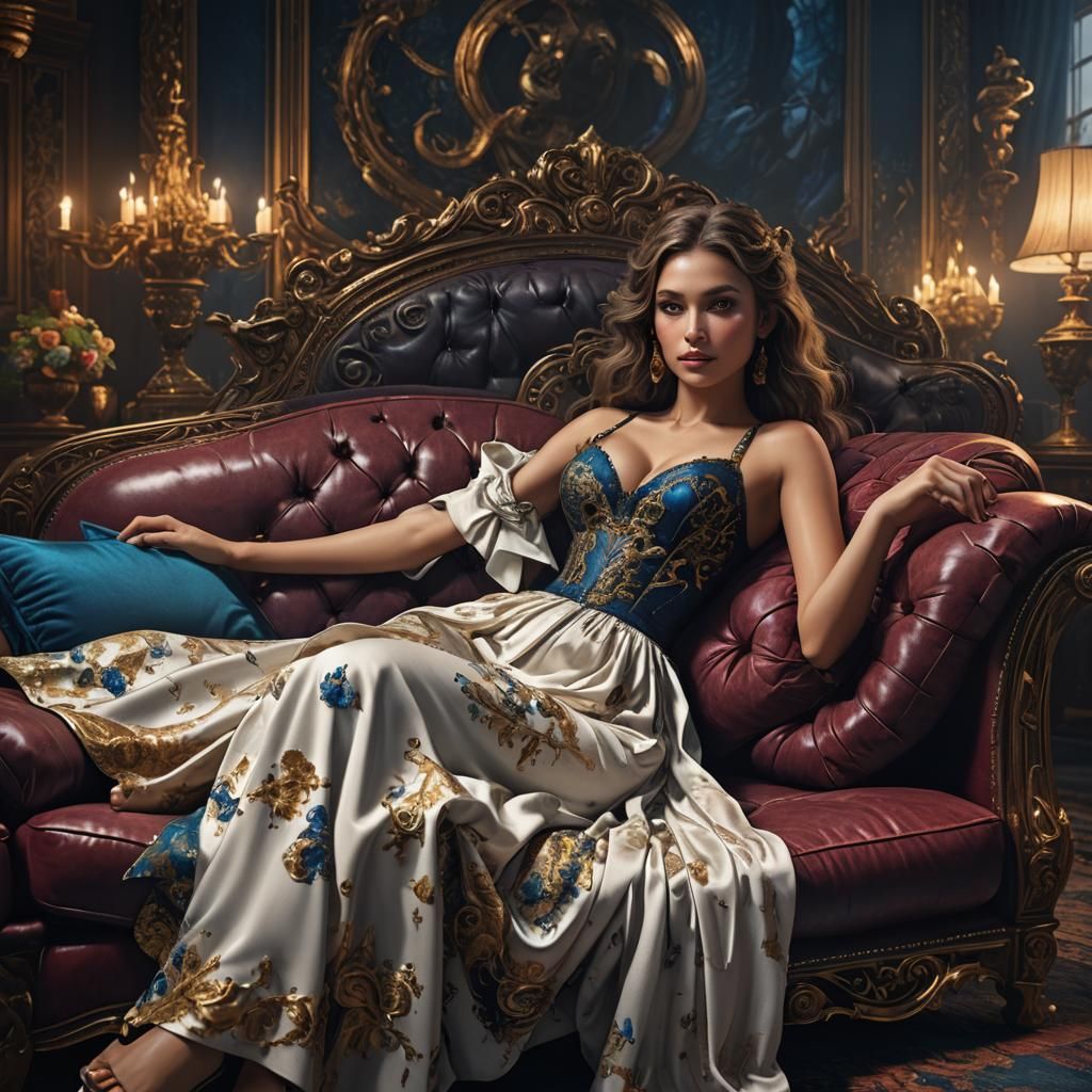 Lingerie Model Reclining: Detailed Matte Painting