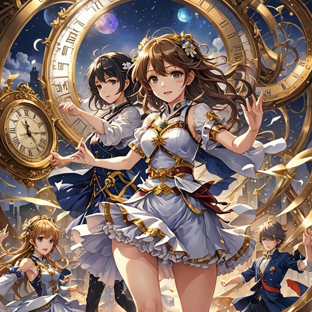 Anime Priestess Dancing as Time Marches On