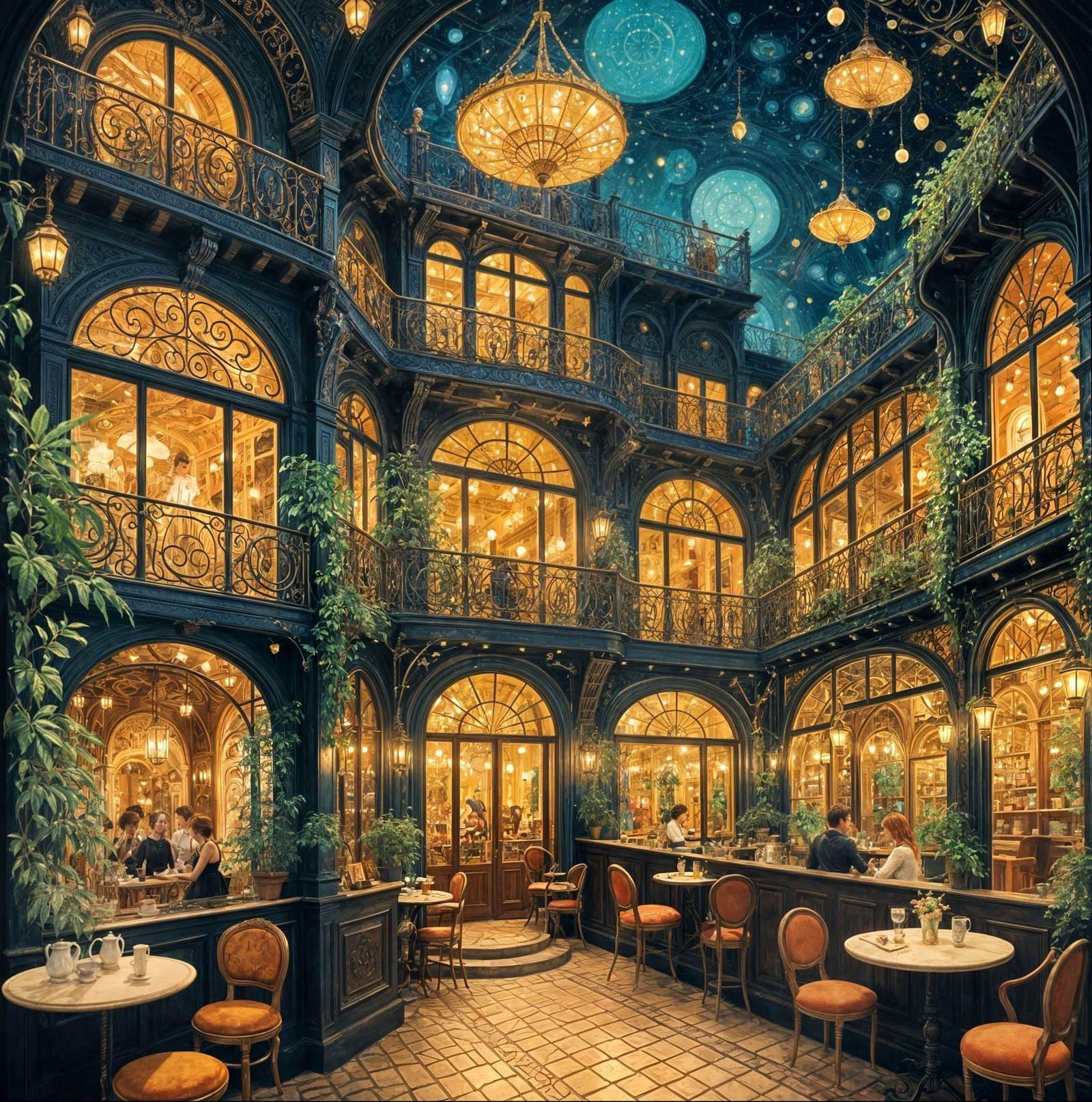 Magical Belle Epoque Cafe Interior in Klimt Style