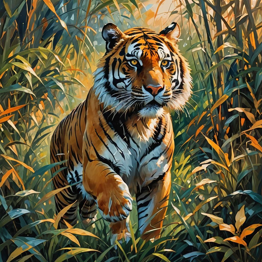 Fierce Tiger Emerges: Abstract Expressionist Wildlife Art