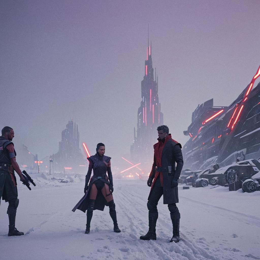 Sith Master and Apprentice on Snowy Planet in Cyberpunk Styl...