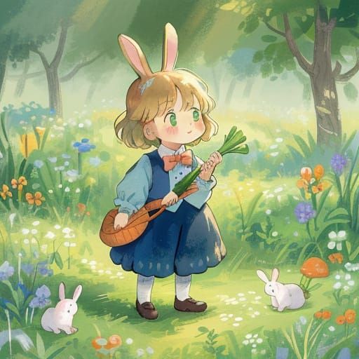 Whimsical Bunny in a Lush Meadow