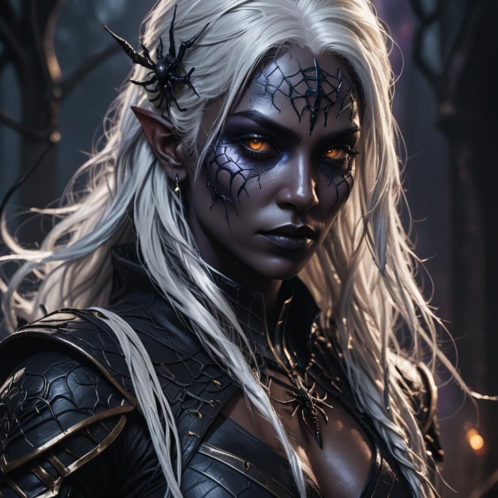 Drow Warrior in Spider Armor: Fantasy Concept Art