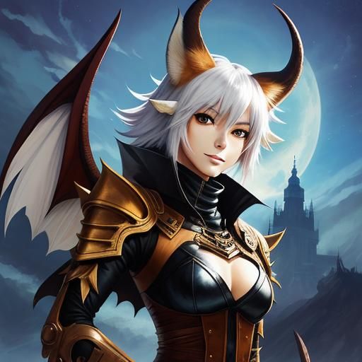 Anime Style Anthro Fox with Horns and Wings