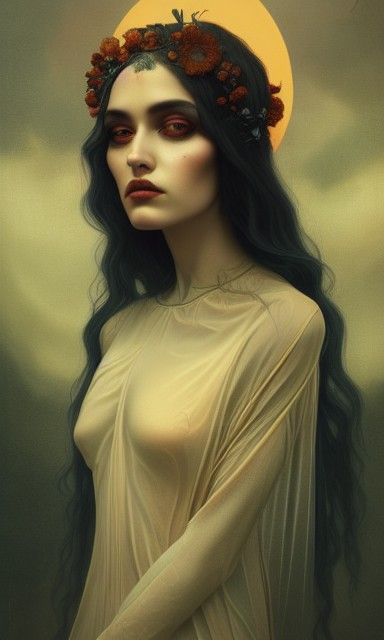 Haunted God Portrait with Pumpkins in Romantic Style